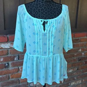 Hollister Baby Blue Flowy Sheer Blouse  - Size Medium